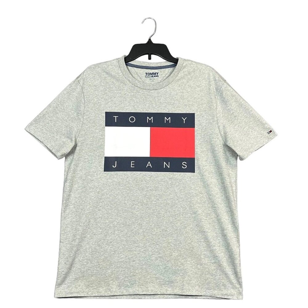 Tommy Hilfiger Men’s Cotton Flag T-Shirt Size L Gray -Multi Short Sleeve
